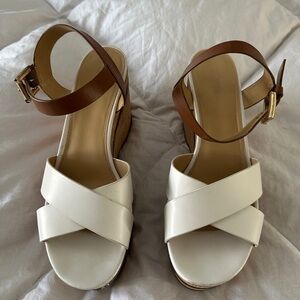 Michael Kors White and Tan Cork Wedge Sandals size 9